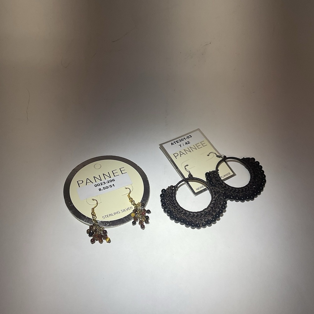 Pannee Lot of 2 Boho Loop /Hoop Crochet  Macrame Earrings Brown  & Beaded Dangle